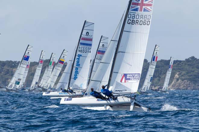 2014 ISAF Sailing World Cup Hyeres -  GBR Ben Saxton/Hanna Diamand ( Nacra 17) © Thom Touw http://www.thomtouw.com